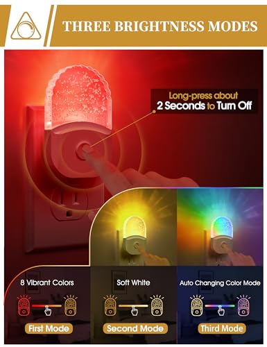 Color Changing Night Lights Plug Into Wall 2 Pack for Kids Bathroom Decor Dusk to Dawn Sensor Gift