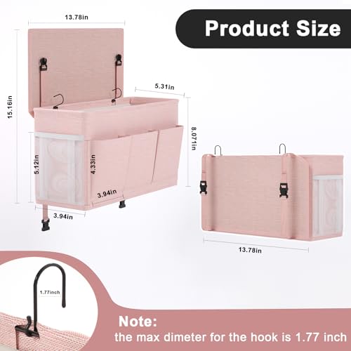 Dual-Purpose Bedside Caddy with 6 Pockets - Versatile Storage Solution for Home, Dorm, Hospital, and Crib (Pink)
| Vers