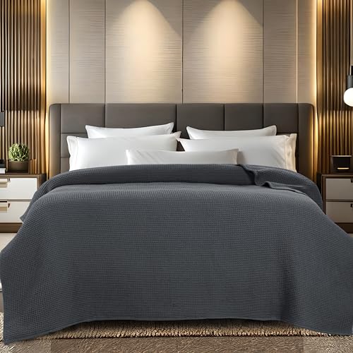 Bed Bath & Home Waffle Texture 100% Cotton Blanket - Soft Cozy Breathable Lightweight Layering All Season Thermal Blanke