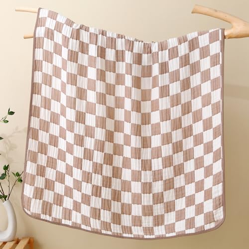 Ultra Soft Muslin Baby Blanket for Babies and Toddlers (1 Coffee Checkered 1 Pack)  
Versatile Swaddle and Bed Blanket f